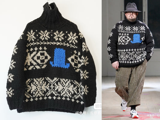 yohji yamamoto hand-knitted black sweater