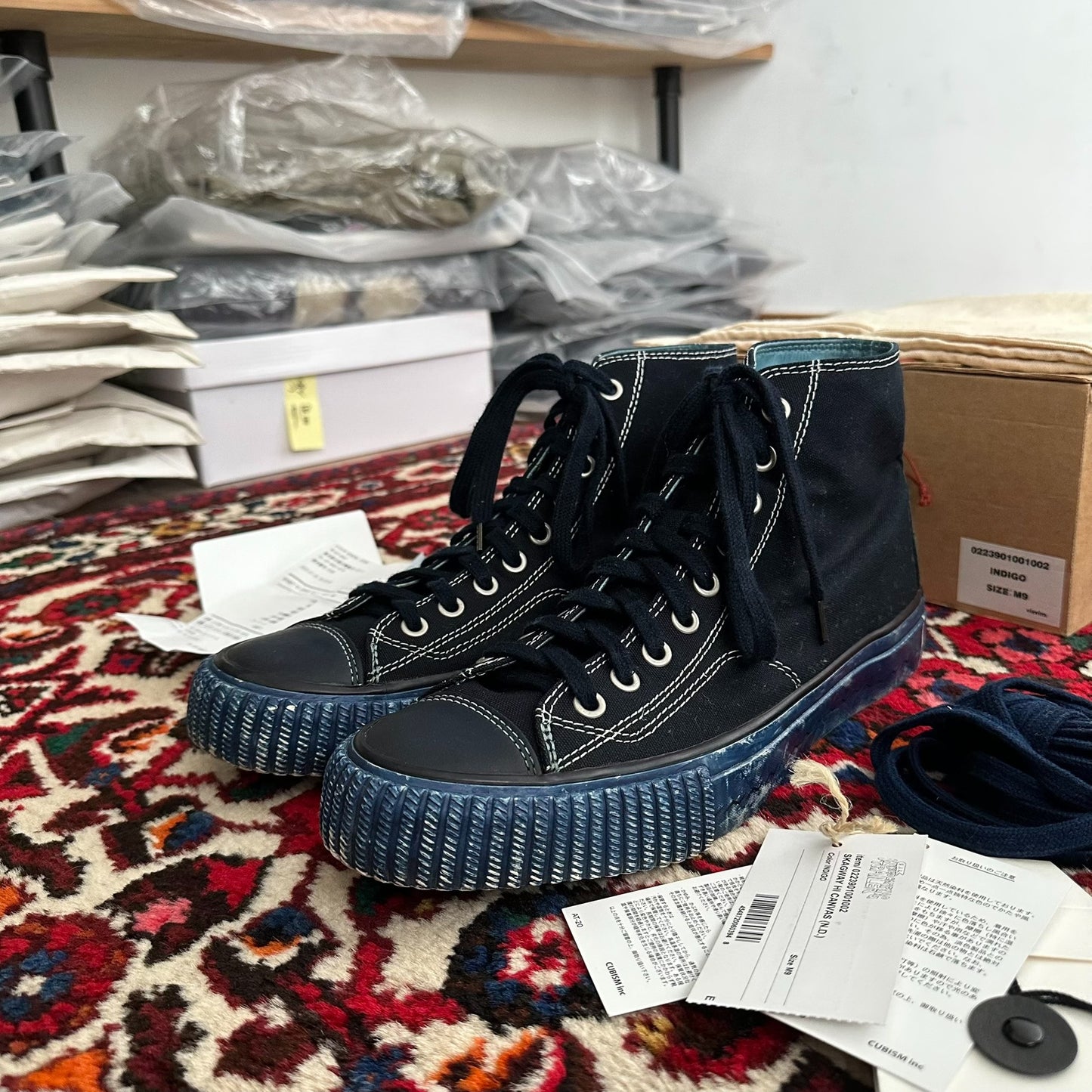 visvim skagway hi canvas shoes in blue