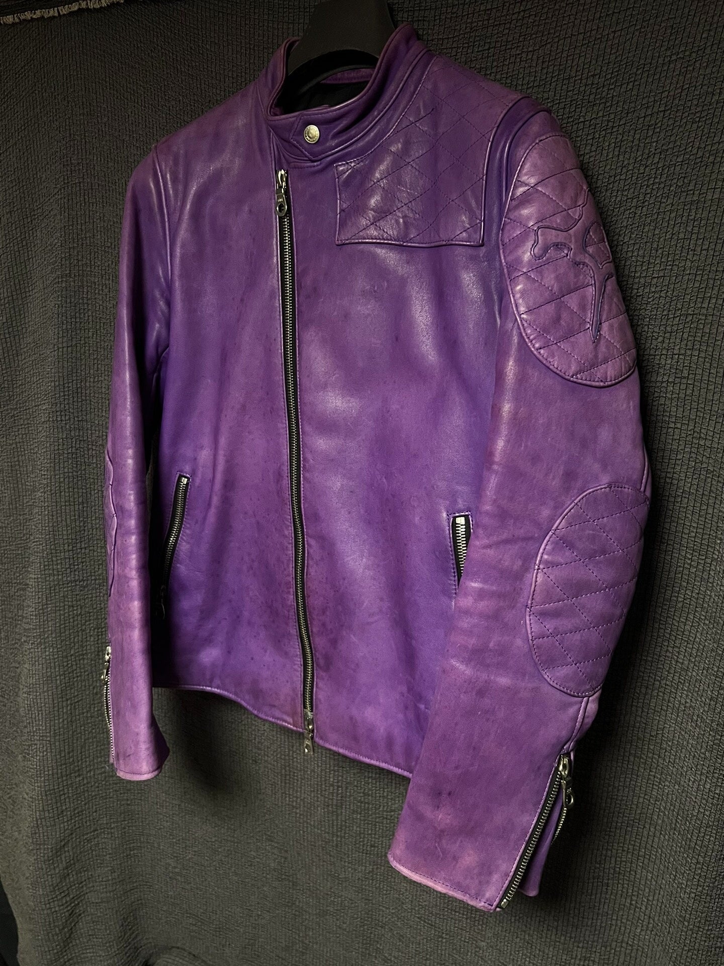 purple vintage leather motorcycle jacket