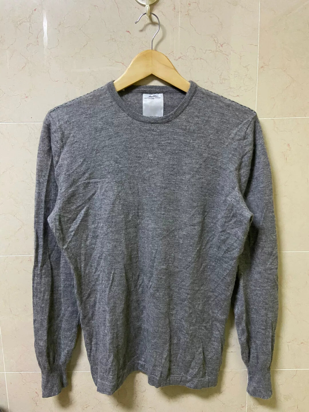 visvim gray crew fisherman cashmere sweater
