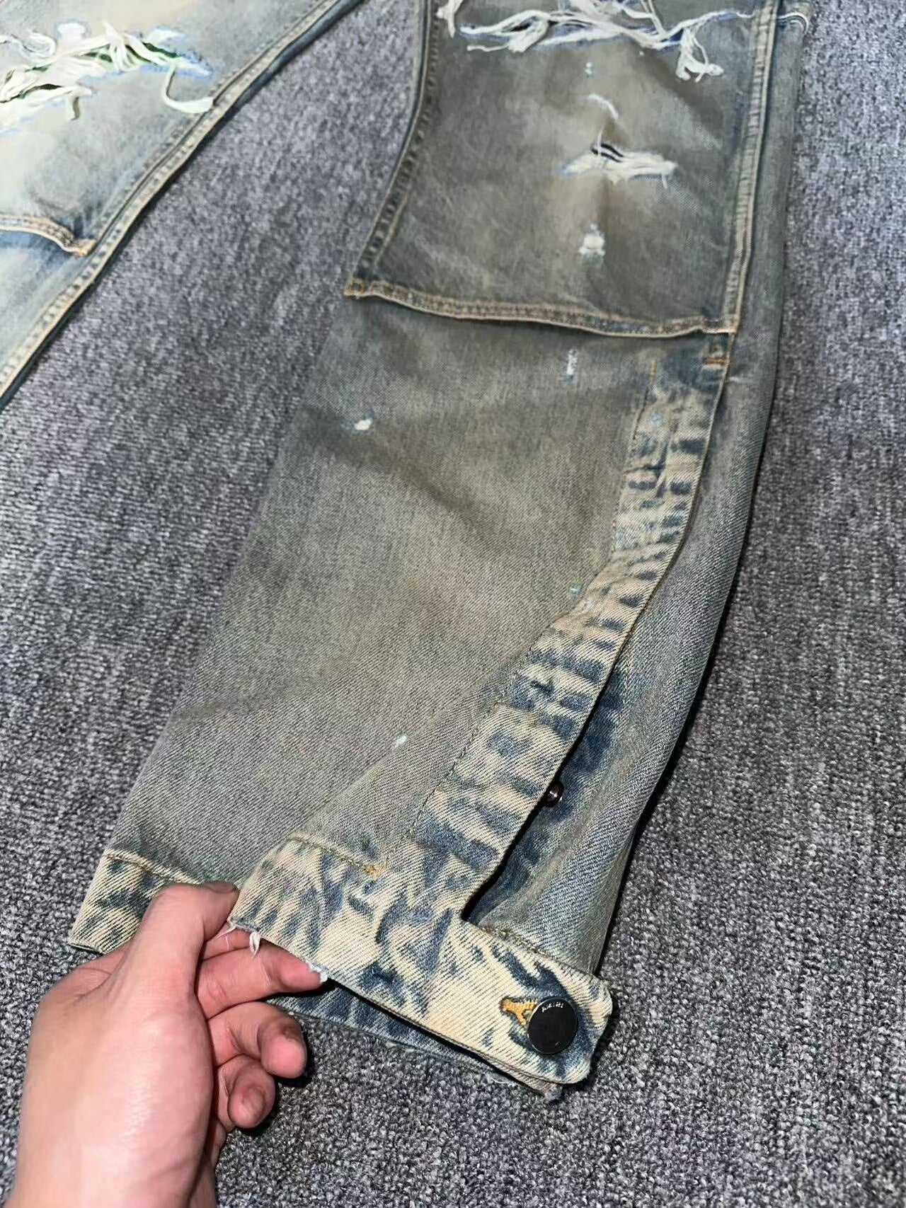 amiri distressed loose fit denim pants