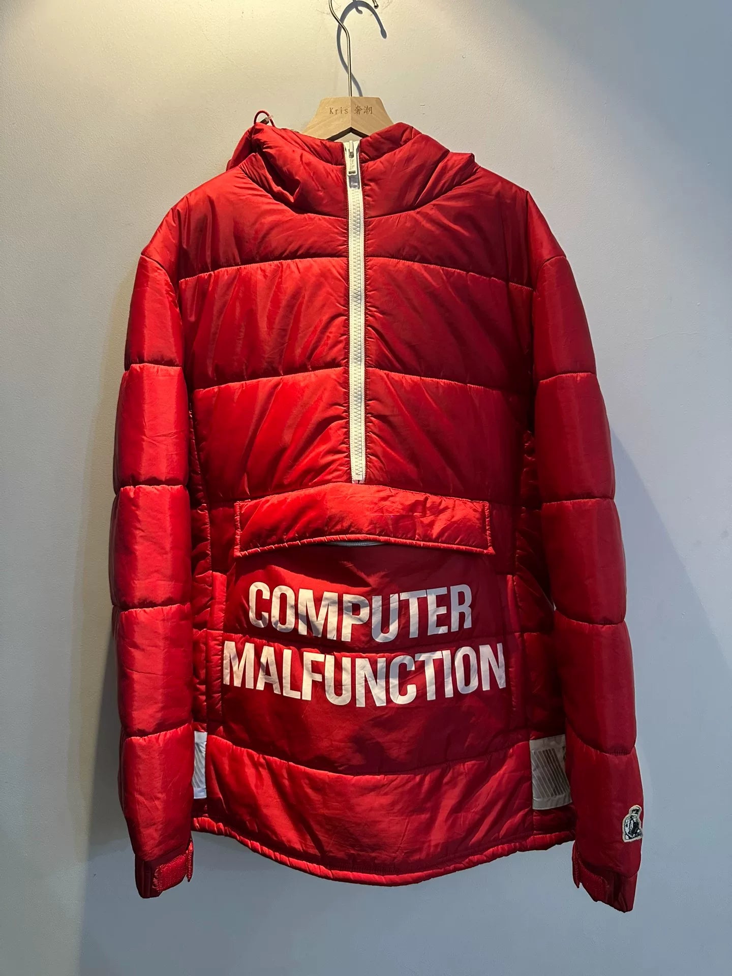 red astronaut hooded puffer jacket