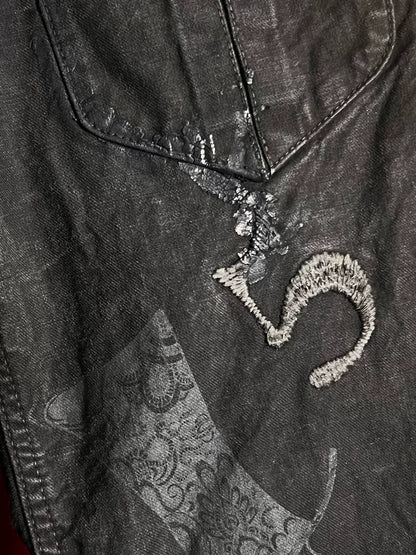 embroidered denim pants with patchwork details