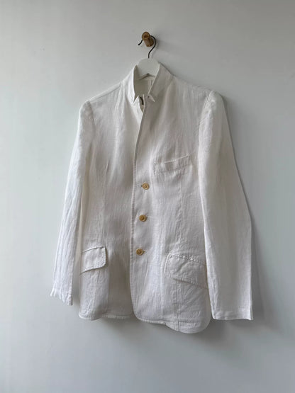 minimalist white linen suit jacket
