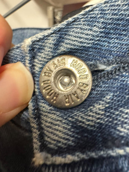 blue shredder zip jeans with distressed details