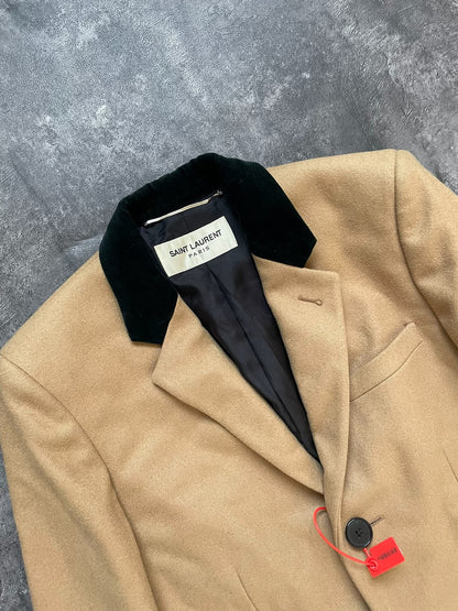 Saint Laurent Beige Coat w/ Black Collar