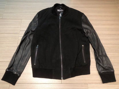 Blood Brother Black Leather Sleeve Bomber Jacket