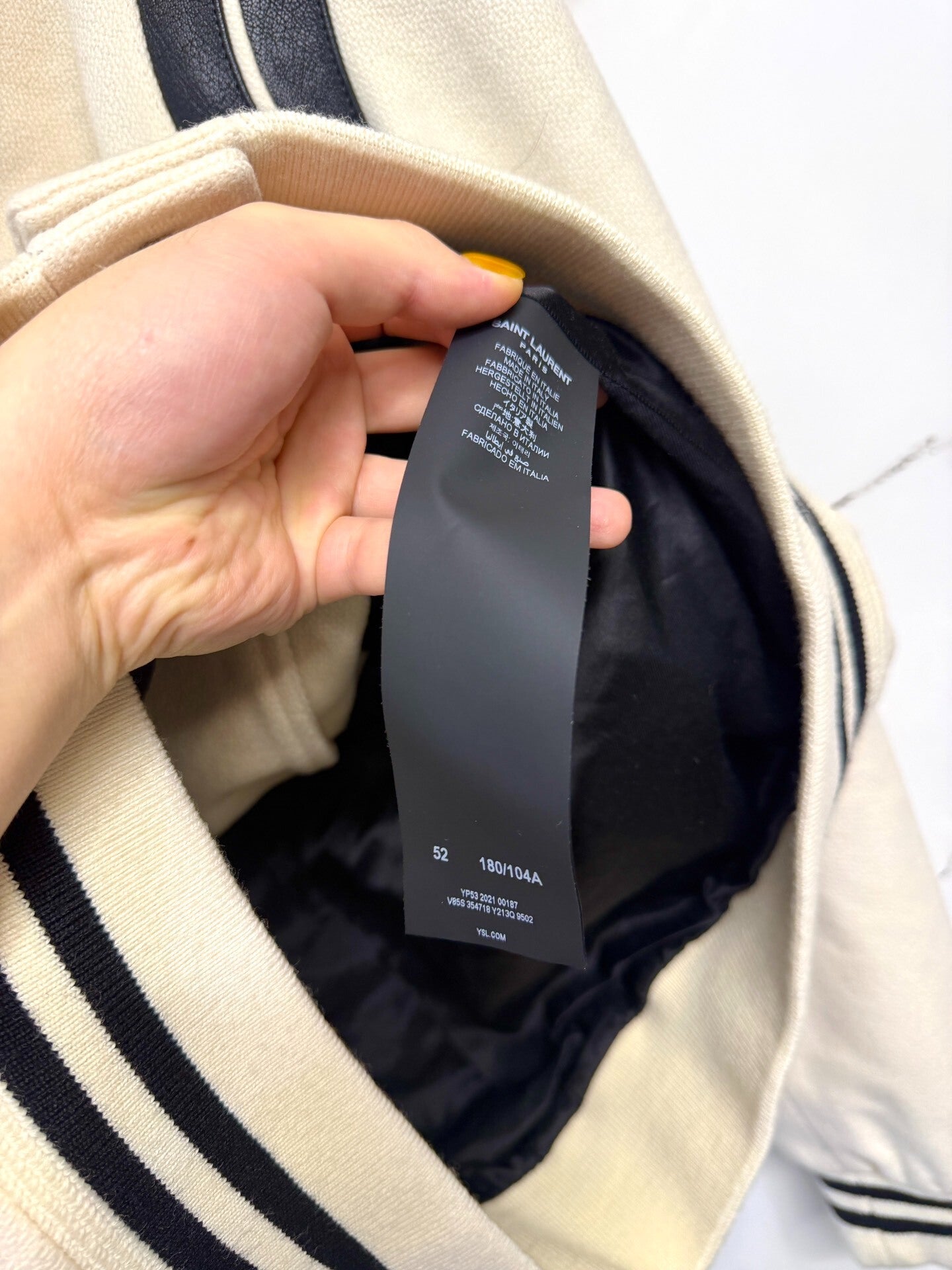 saint laurent white leather baseball jacket