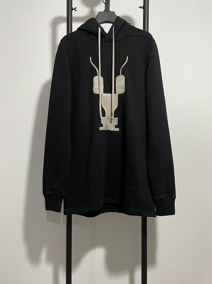 rick owens long black hoodie sweatshirt