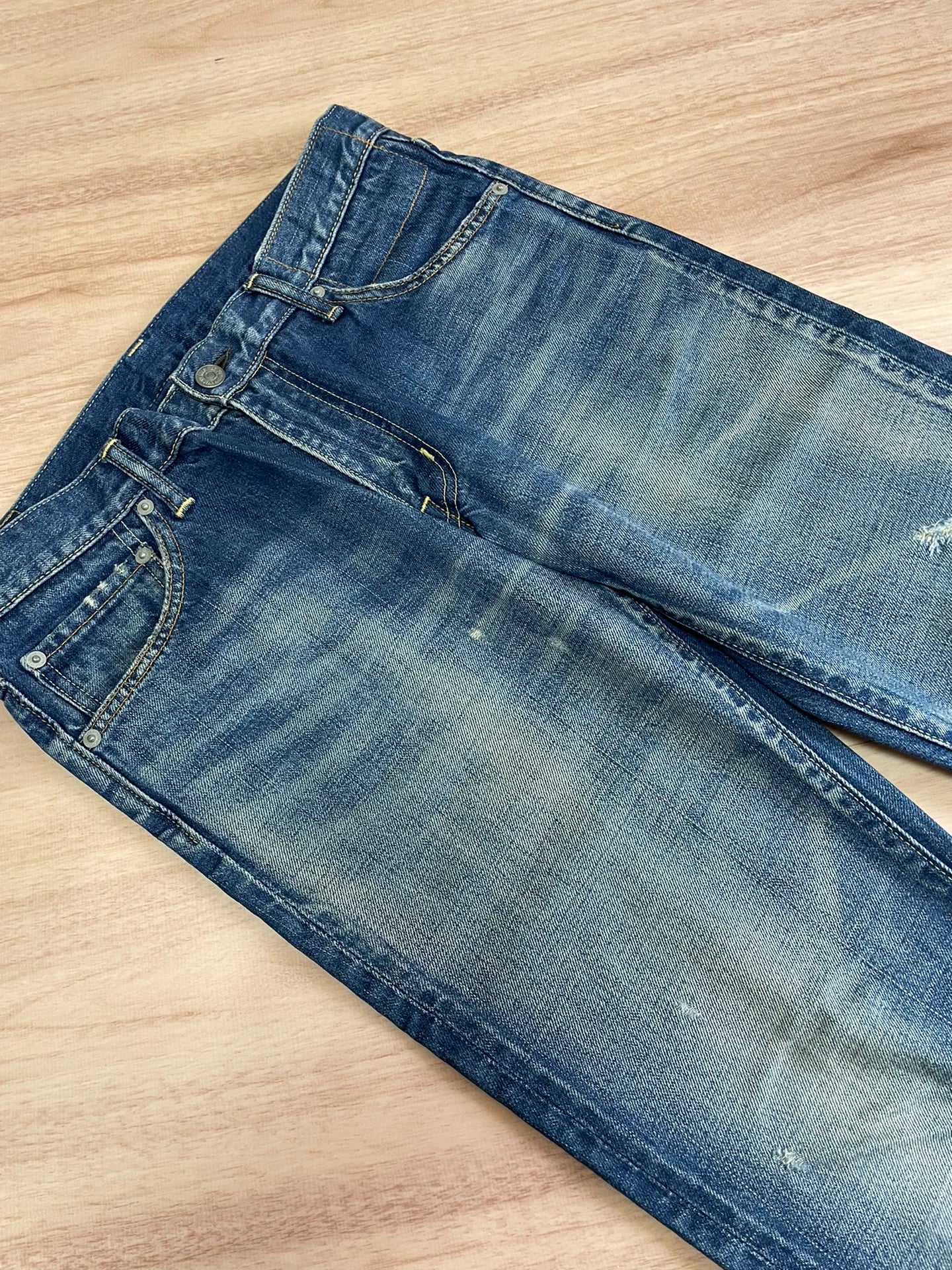 VISVIM SOCIAL SCULPTURE DAMAGED-5 Washed Distressed Jeans