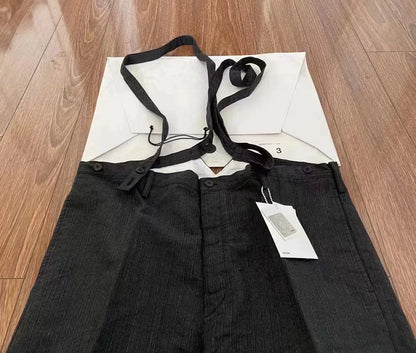 visvim herringbone braces pants in black