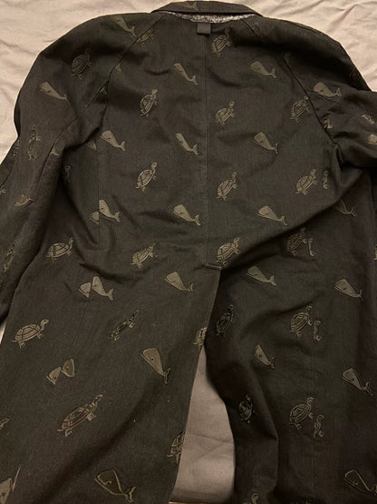thom browne embroidered black coat with details