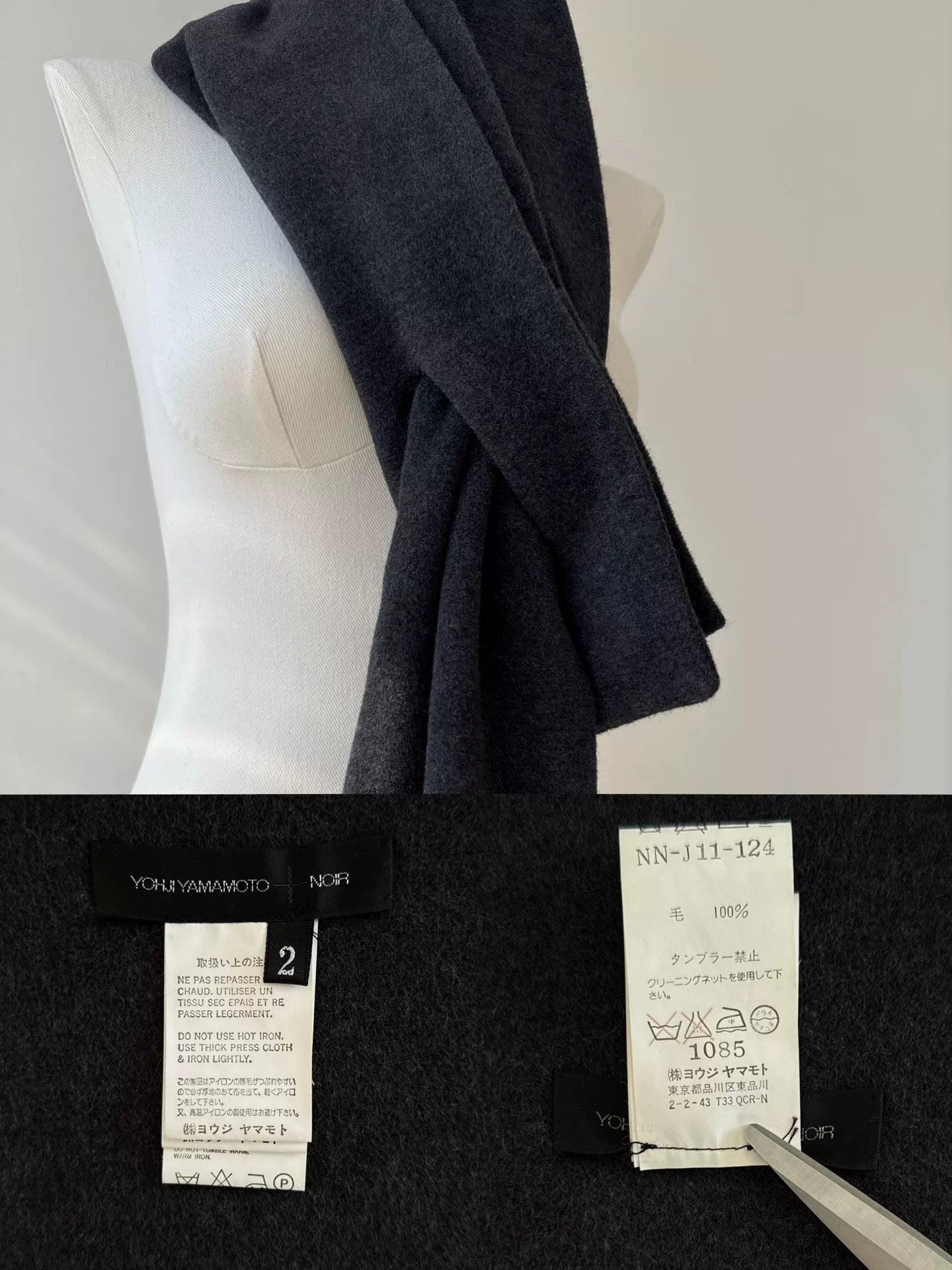 yohji yamamoto noir wool scarf
