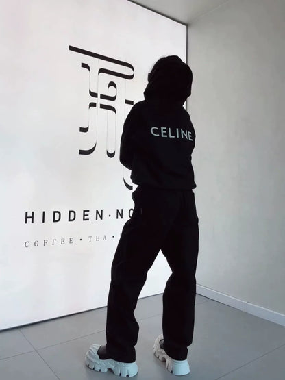 Celine Logo Print Hoodie in Black
