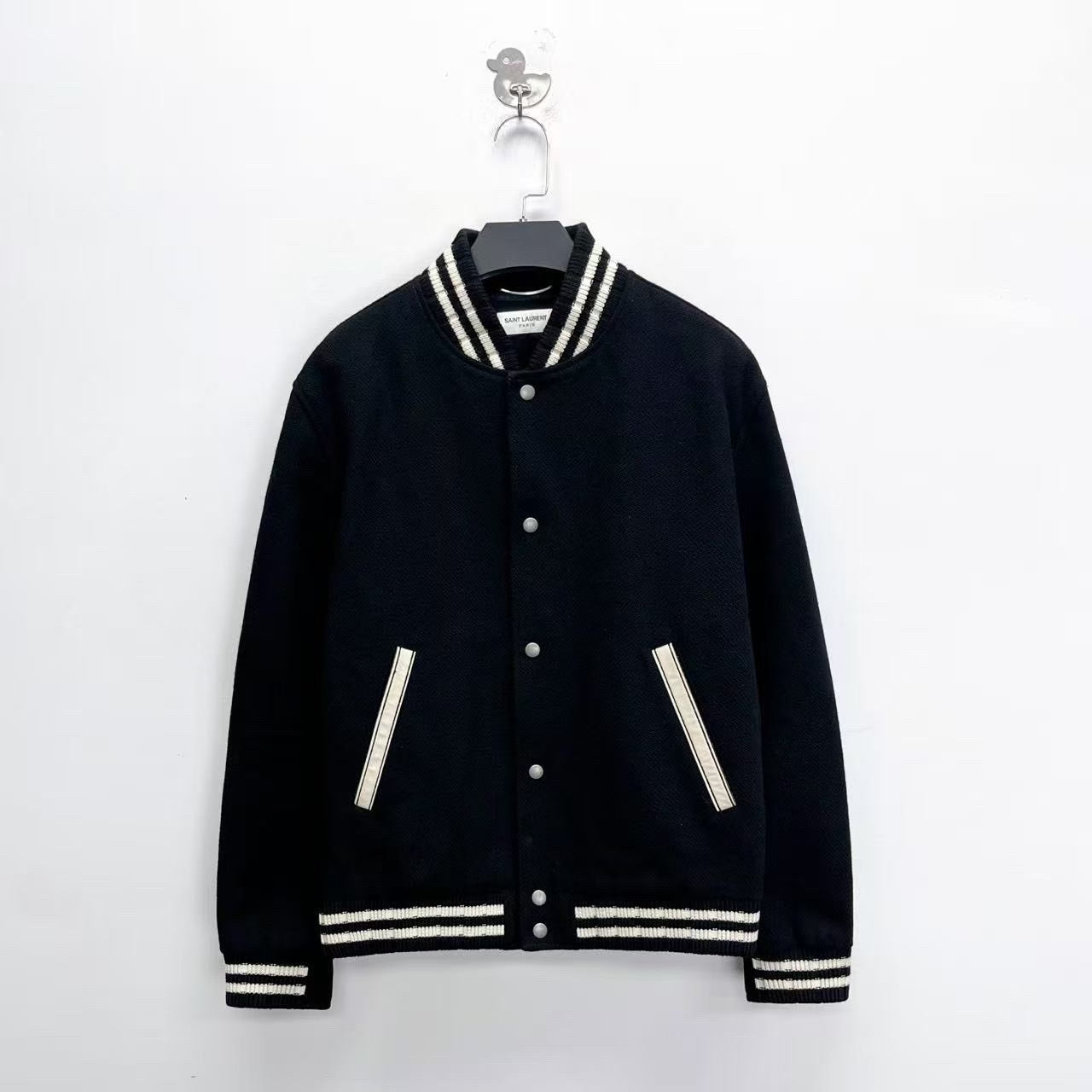 Saint Laurent Striped Embroidered Baseball Jacket
