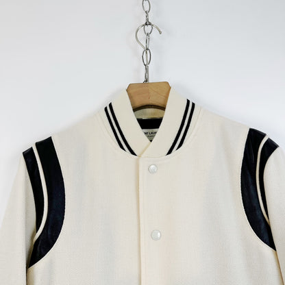 Saint Laurent White Black Striped Baseball Jacket