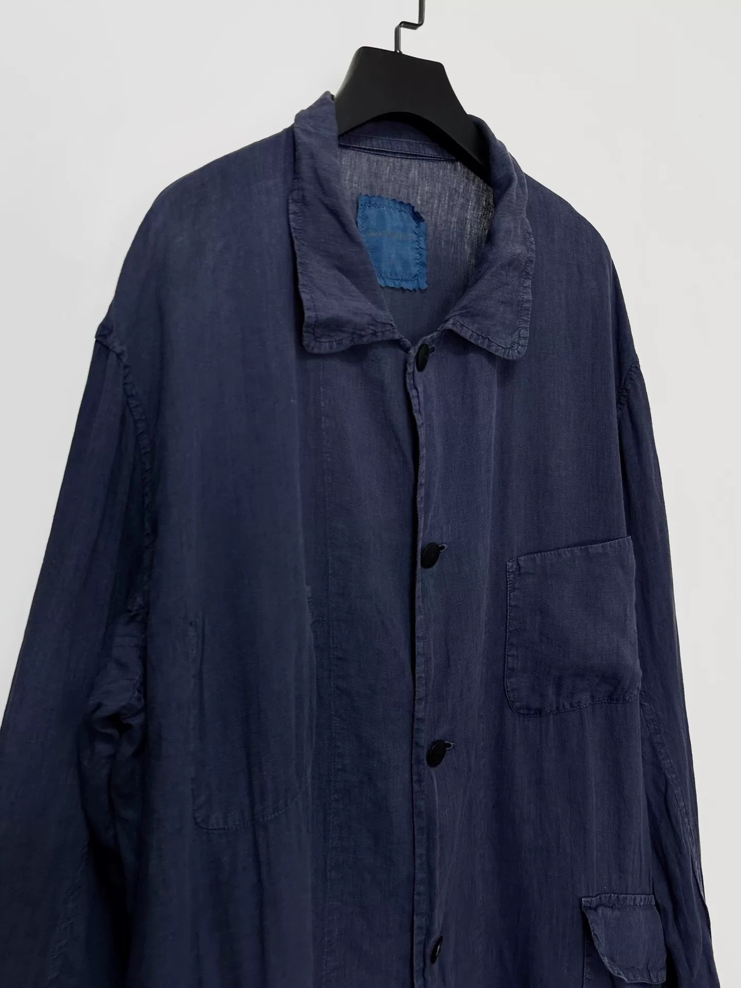 blue dyed linen long coat