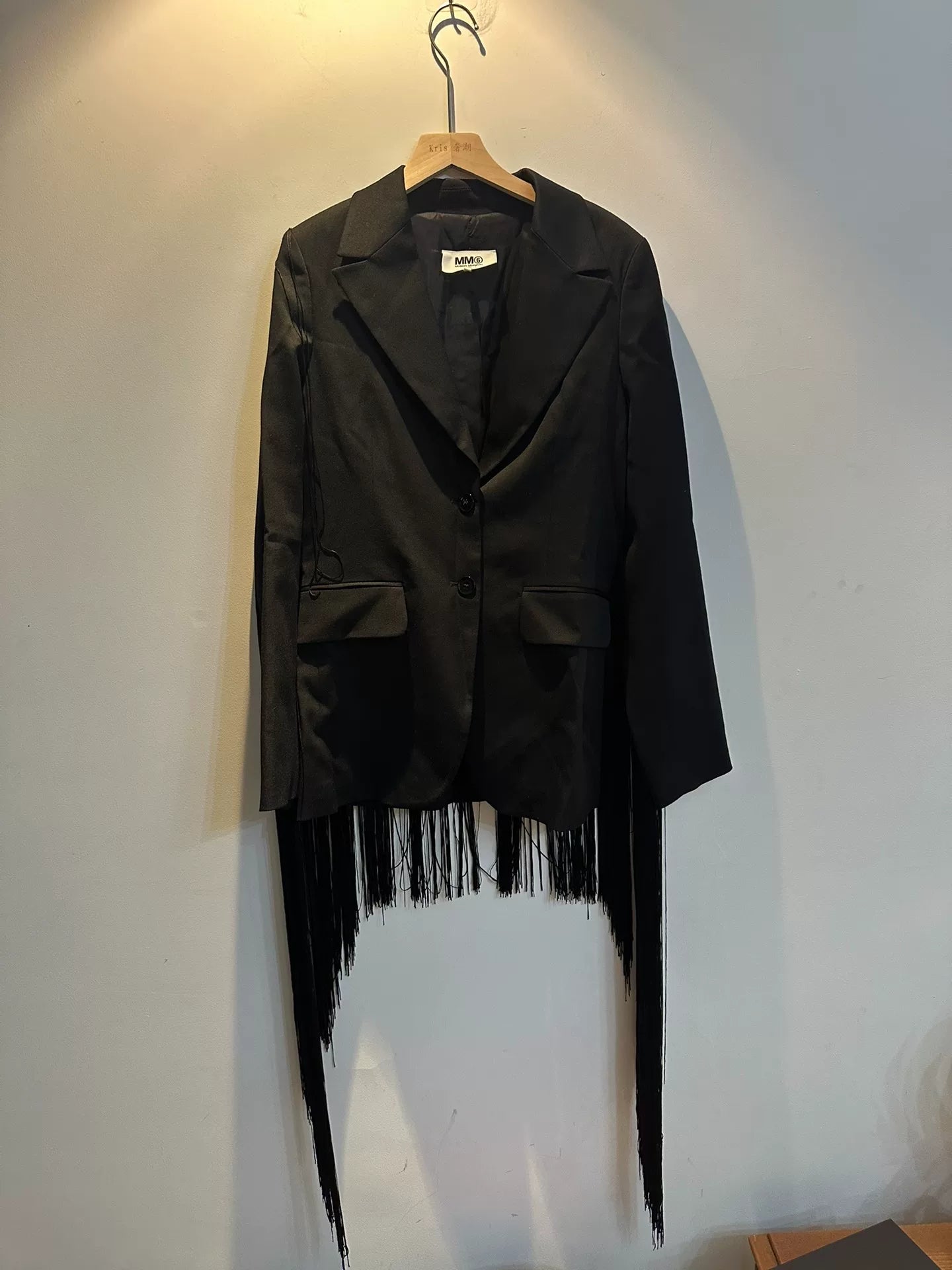 maison margiela fringe blazer in black