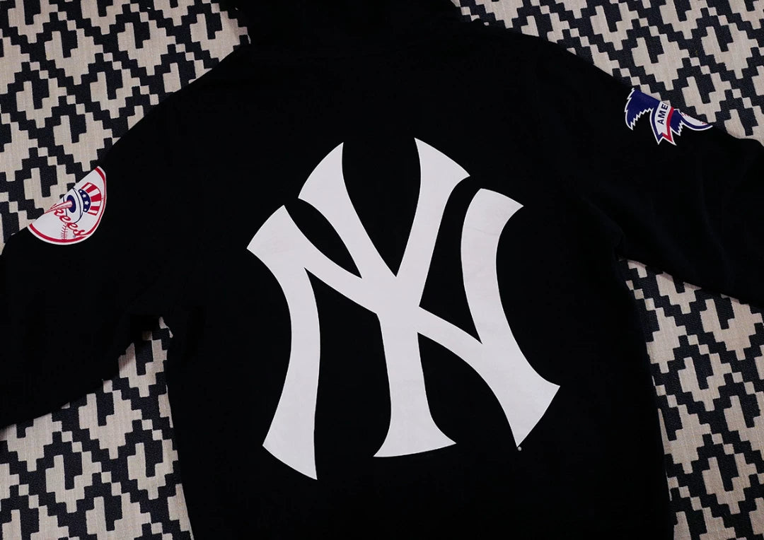 supreme yankees hooded sweatshirt in dark blue