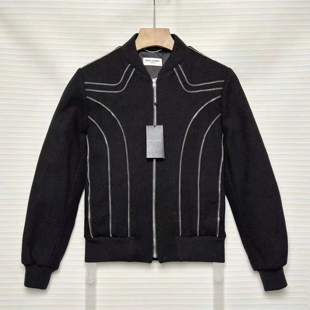 Saint Laurent Black Silver Zip Bomber Jacket