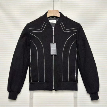 Saint Laurent Black Silver Zip Bomber Jacket