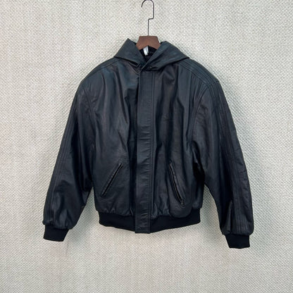 balenciaga x adidas black hooded leather jacket