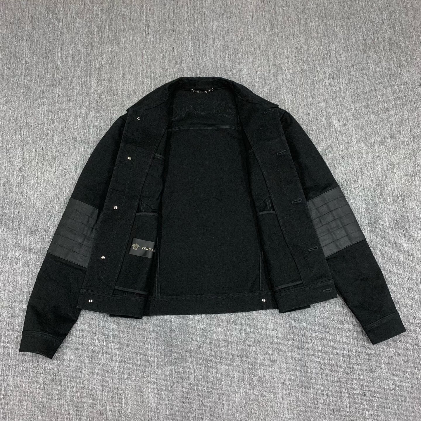 black short denim jacket with logo