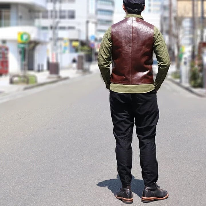 brown leather jerkin vest for layering