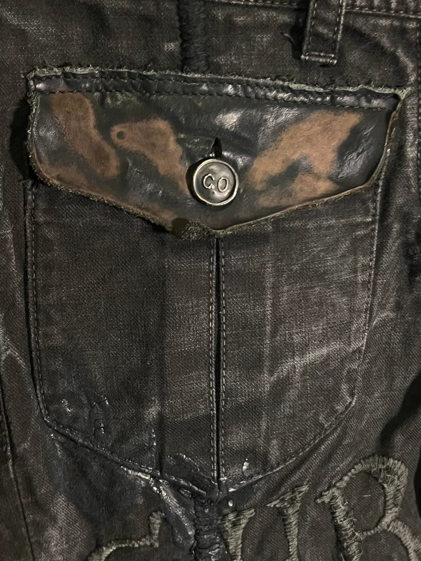 embroidered denim pants with patchwork details