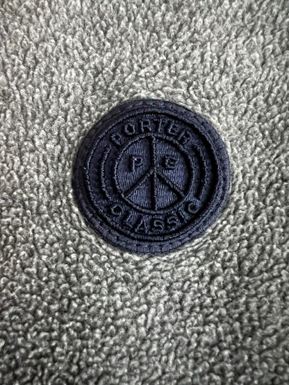 stylish gray fleece jacket with blue accents