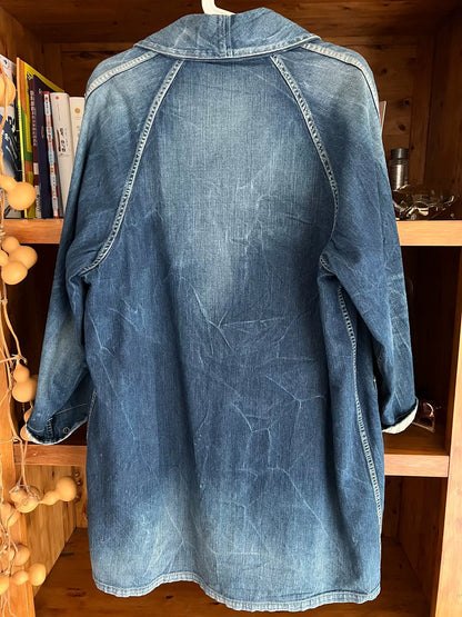 visvim four corners coat in blue denim