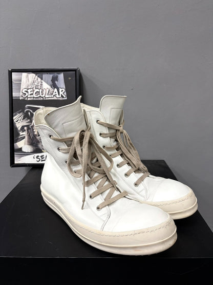 Rick Owens Leather White High-Top Sneakers