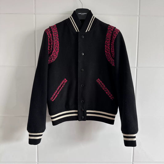 Saint Laurent Leopard Print Baseball Jacket