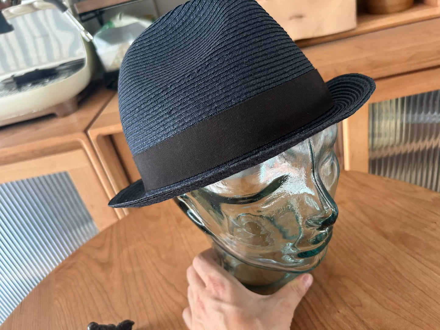 stylish navy blue woven straw hat