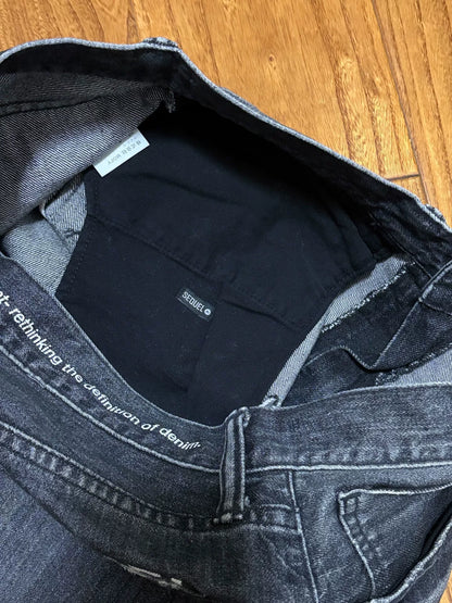 sequel fragment denim pants with distressing