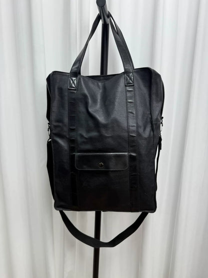 y's black leather tote bag for men