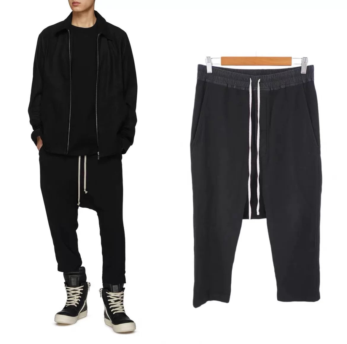 black wool cotton blend cropped pants