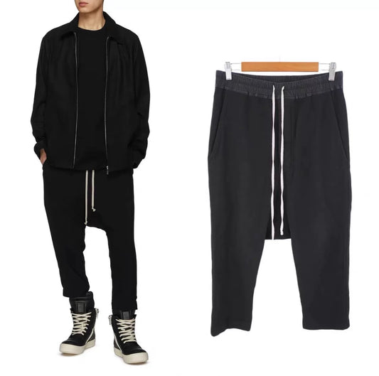 black wool cotton blend cropped pants