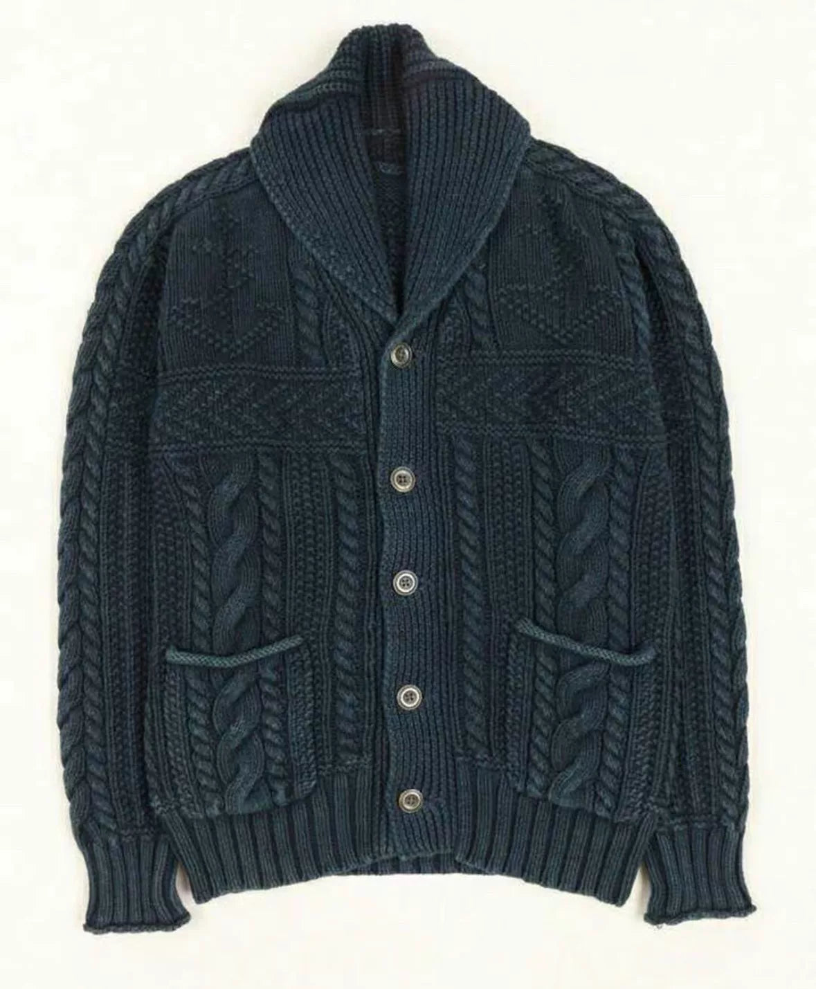 RRL Ralph Lauren Vintage Indigo Cable Knit Cardigan