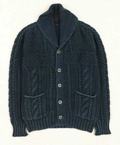 RRL Ralph Lauren Vintage Indigo Cable Knit Cardigan