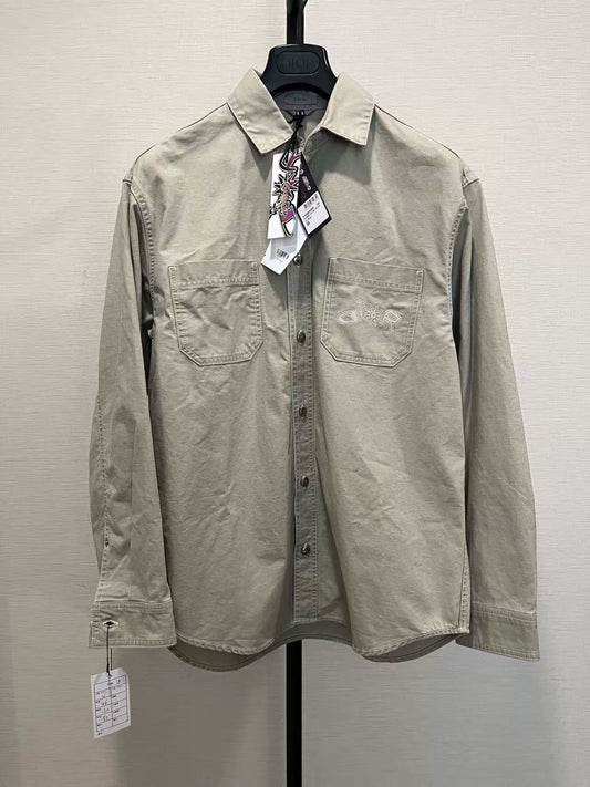 Dior Embroidered Logo Denim Shirt Jacket