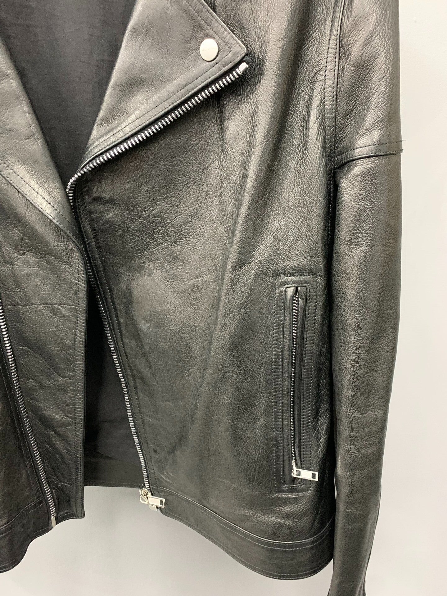 rick owens black leather motorcycle jacket