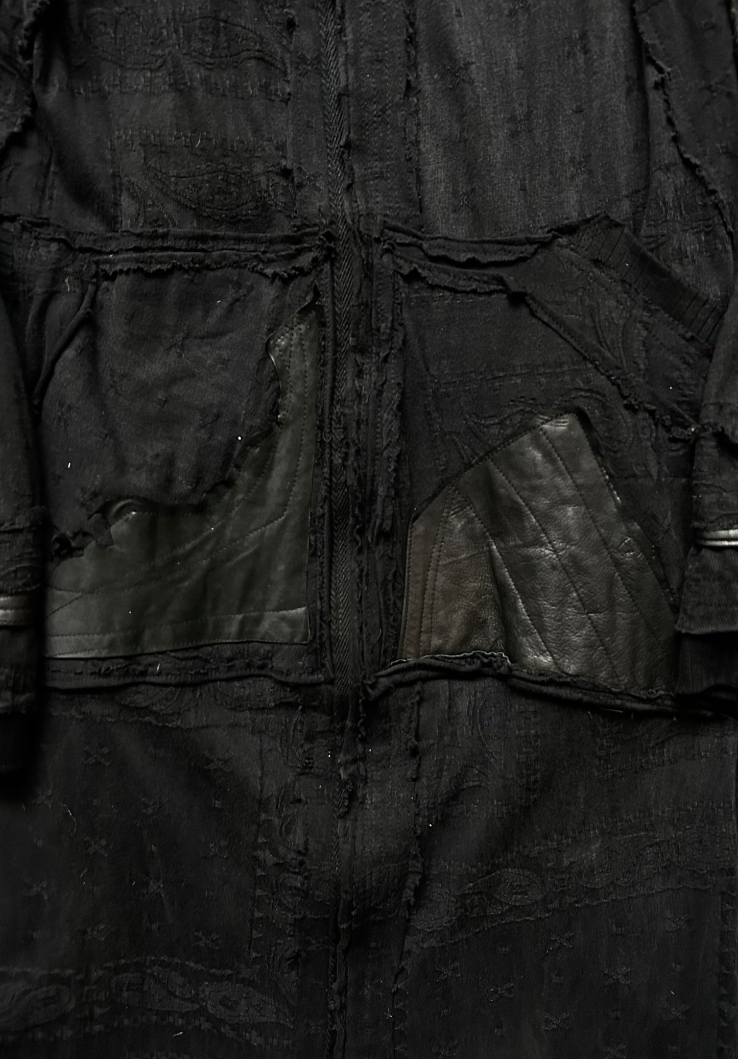 black patchwork hooded outerwear jacket