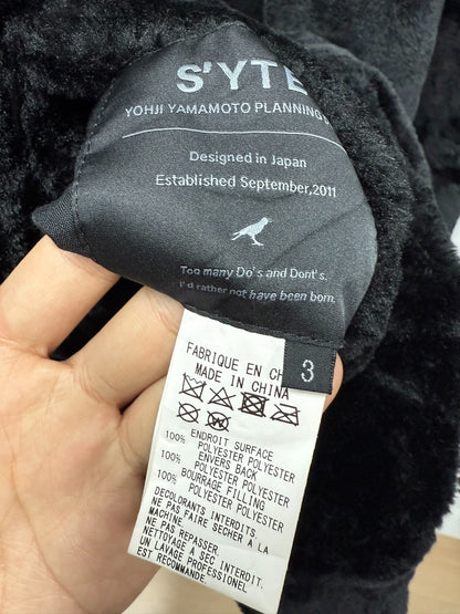 black faux fur jacket by yohji yamamoto