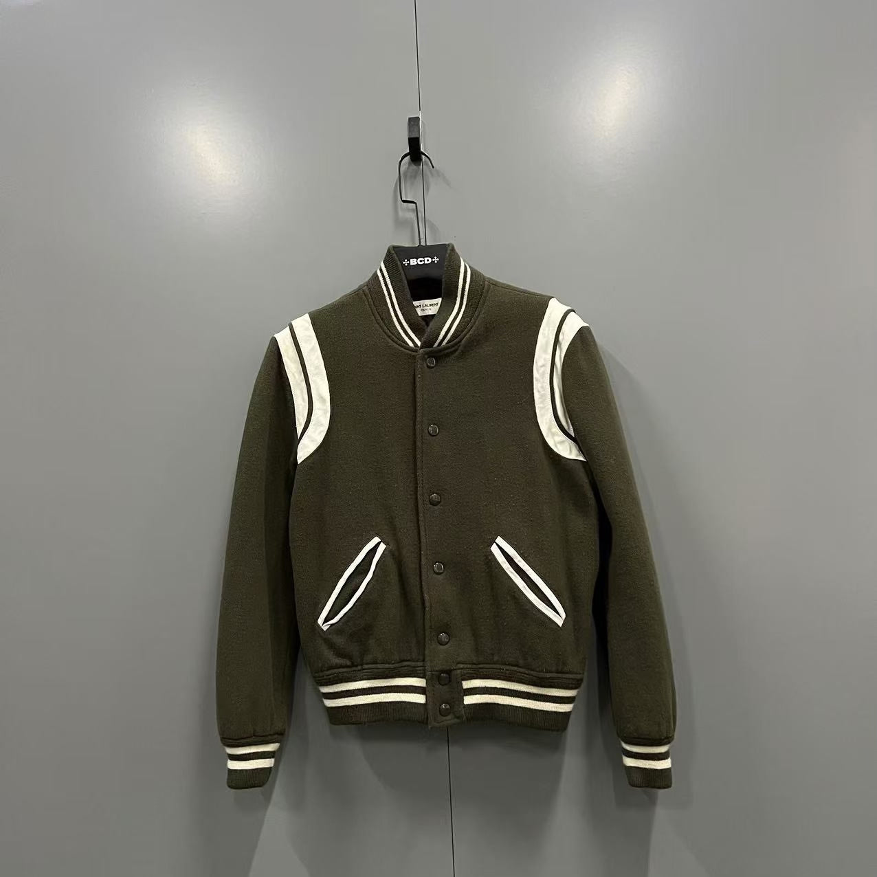 SAINT LAURENT Olive Green Baseball Jacket