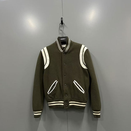 SAINT LAURENT Olive Green Baseball Jacket