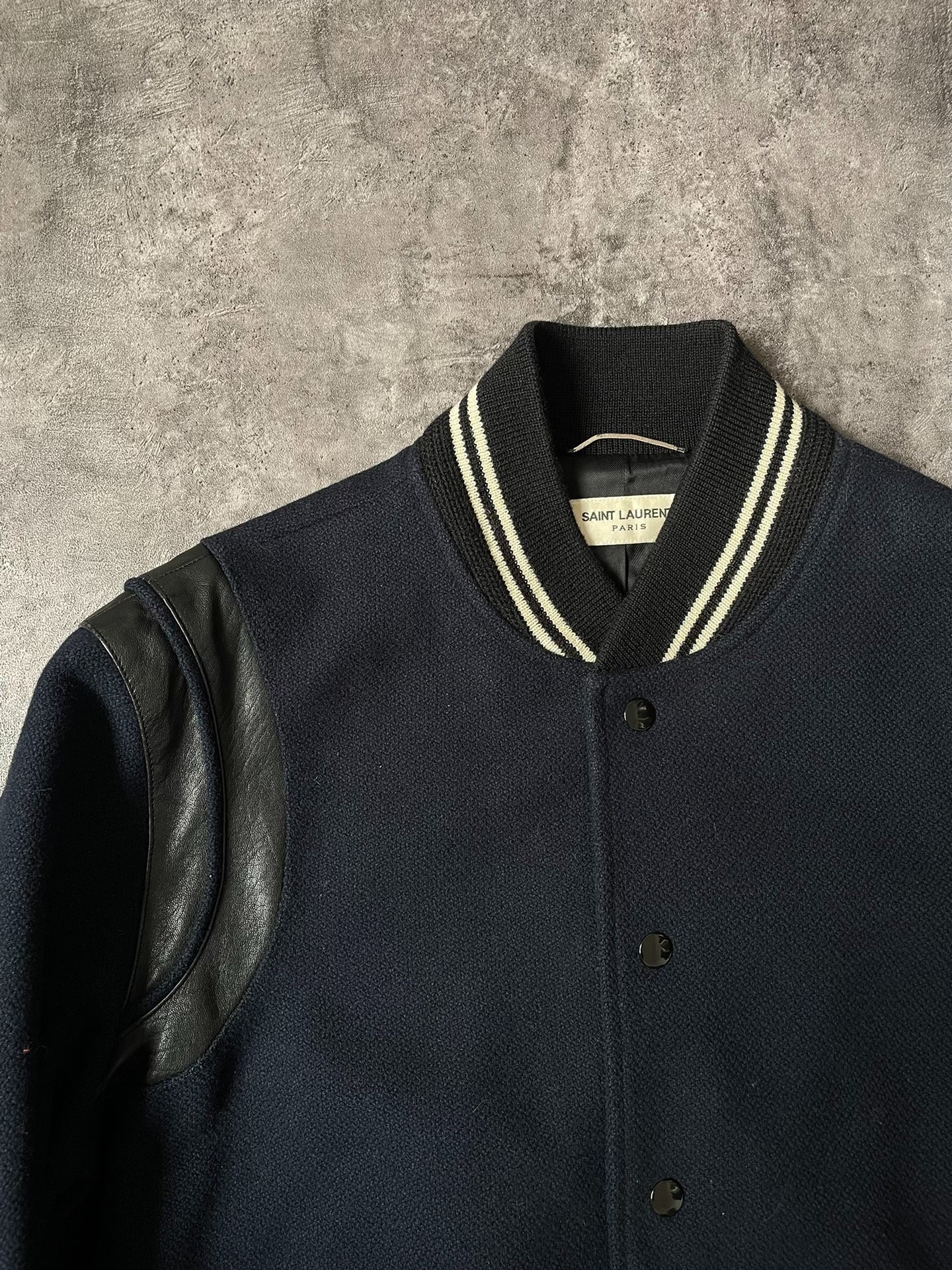 Saint Laurent Navy Varsity Wool Jacket