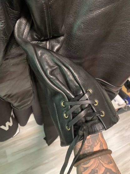handcrafted leather biker jacket in size 38