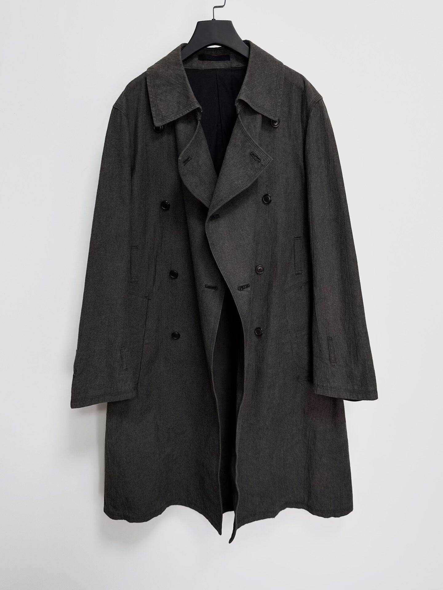 black cotton double-breasted coat