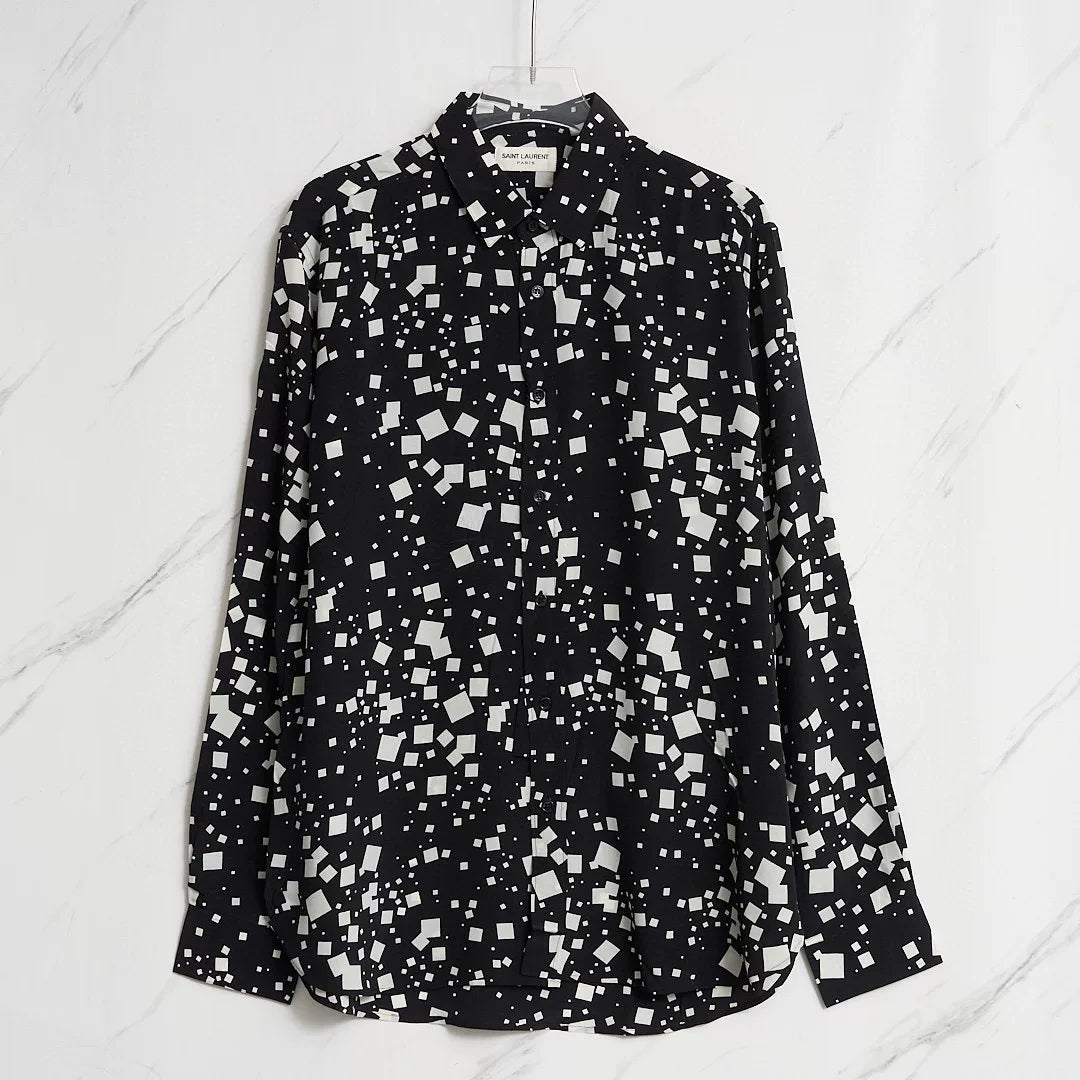 Saint Laurent Square-Pattern Silk Shirt